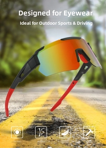 Outdoor cycling sunglasses with orange-red polarized lenses and black-red frame detail