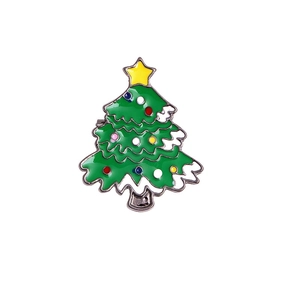 Sparkling Christmas tree brooch pin with green enamel and colorful rhinestones for women