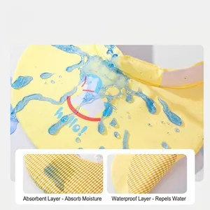 Waterproof yellow dog bib with cartoon pony print and double-sided absorbent design