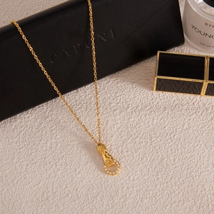 Collana a mano d'amicizia dorata con pendente ad anello di cristallo in acciaio