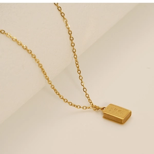 18k gold-plated stainless steel necklace featuring a unique book-shaped pendant for women