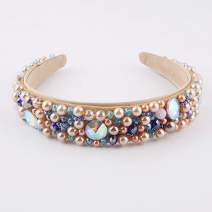 Baroque padded headband with handmade champagne satin pearls and crystal rhinestones