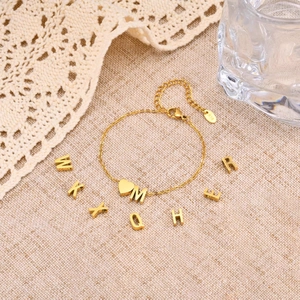 Customizable 18K gold plated heart and letter M pendant chain bracelet with extra charms
