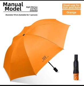 Paraguas naranja de 3 pliegues con protección UV y 97cm de diámetro para sol y lluvia
