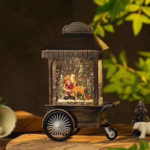 Vintage bronze Christmas cart decoration with Santa snowflake crystal ball and LED lighting