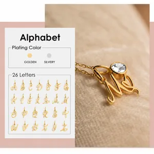 Stainless Steel Personalized Alphabet Letter Necklace With Rhinestone Birthstone Charm For Women Elegant Fashion Clavicle Chain Jewelry Birthday Gift