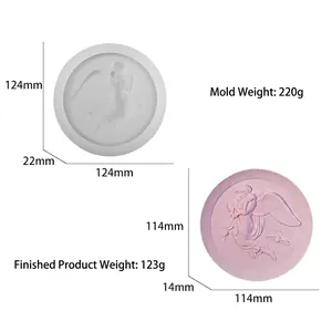 Macro detail of angel relief tray silicone mold with precise dimensions and weight specs