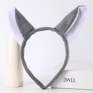 Plush grey and white animal ear headband for cosplay props and costume accessories