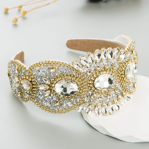 Serre-tête baroque en cristal avec strass lourds sur bandeau large pour fête de mariée