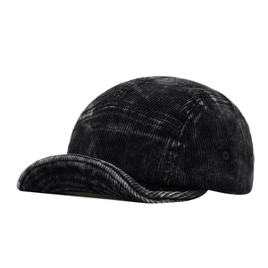 Vintage schwarze Cord 5-Panel Kappe mit kurzem Schirm und gewaschener Textur
