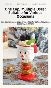 Detailed view of hand-painted Santa Claus ceramic mug with layered base for Christmas gift