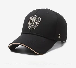 Close-up of black baseball cap featuring a shield Freedom embroidery and mesh texture