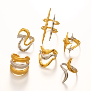 Lot de six bagues géométriques minimalistes en tons or et argent avec motif d'étoile