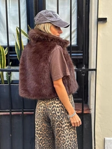 Dames Vest Kunstbont Mouwloos Harig Taille Vest V-Hals Kort Herfst Winter Straat Mode Casual Bovenkleding