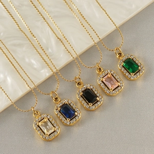 18K gold plated stainless steel layered necklaces with colorful zircon pendants