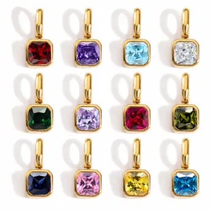 Edelstahl Quadratisch Geburtsstein Anhänger Glas Edelstein Charms Für DIY Schmuckherstellung Halskette Zubehör Damen Geschenk
