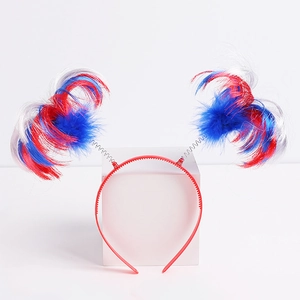 Patriotic Independence Day Headband Necklace Bracelet Pom Pom Synthetic Hair Plastic Headwear Festival Carnival Novelty