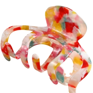 Stylish large acetate hair claw clip with vibrant colorful floral pattern for women
