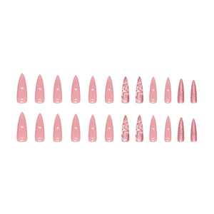 Autumn maple pink stiletto press-on nails with glitter and white star line designs
