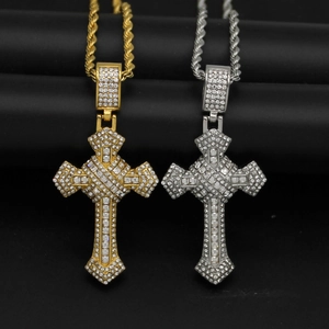 Collar Con Colgante de Cruz de Acero Inoxidable 316 Hip Hop Full Zirconia Chapado en Oro 18K Joyería Para Hombre Mujer