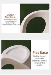 Macro view of matte white ceramic vase with vertical textures and smooth base design