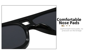 Close-up of lightweight integrated nose pads on black vintage aviator sunglasses
