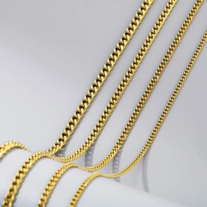 18k gold plated stainless steel curb chain necklaces in four different widths