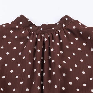 Camicetta in chiffon a pois per donna con scollo a balze e fiocco nel colore marrone