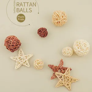 Natural rattan balls and woven star decorations for photography props and home decor