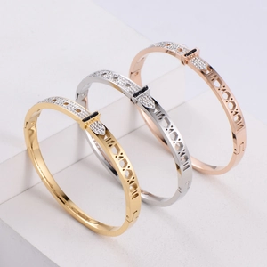 Hollow Roman Numeral Bangle 316 Stainless Steel Rhinestone Buckle Design Fashion Jewelry For Women