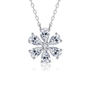 925 Sterling Silver Flower Pendant Necklace For Women Elegant Zirconia Teardrop Petal Necklace Daily Party Jewelry Gift