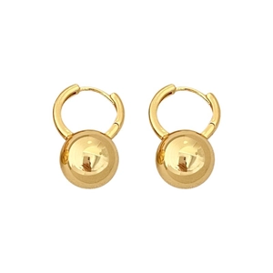 Elegant gold polished geometric ball drop earrings with minimalist round hoops for women