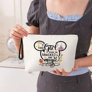 Leinen Kosmetiktasche mit Reißverschluss und Handschlaufe Tragbarer Make up Beutel für Damen Mädchen Reise Organizer Bedruckt