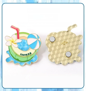 Detail showing dual magnet back of Sanya coconut tree metal fridge magnet with texture