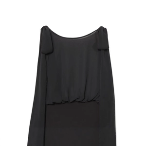 Elegant black sleeveless georgette bodysuit with delicate bow details on shoulders