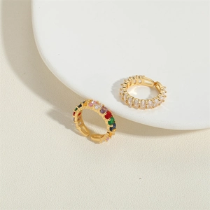 Adjustable 14K gold plated ring set with colorful and clear baguette cut zircons