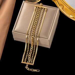 Multi-layer gold punk chain bracelet with five unique styles and adjustable lobster clasp