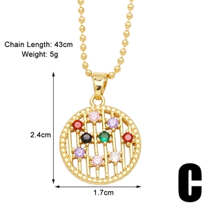 Macro view showing dimensions and weight of gold necklace with colorful zircon heart pendant