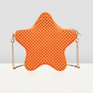 Star Shaped Crossbody Bag For Women PVC Jelly Material Bubble Texture Golden Chain Strap Sweet Macaron Color