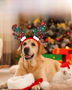 Detail von Weihnachts-Rentier-Haarreif für Hunde mit rot-grünem Karomuster und Pailletten
