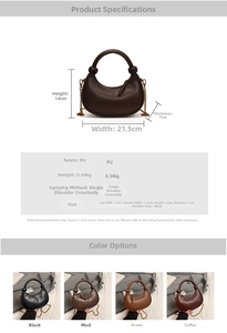 Detailed size and color chart for minimalist PU crescent shoulder bag with four colors