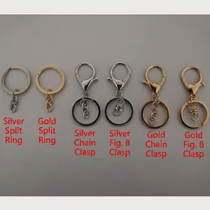 Assorted gold and silver metal lobster clasps and key rings for heart plush charms
