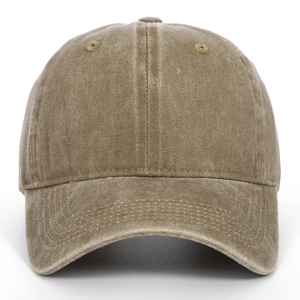Detailed macro view of vintage washed cotton baseball cap with twill texture and stitching