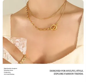 Detail of 18k gold plated surgical titanium steel double chain with elegant OT buckle