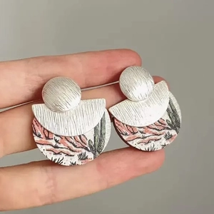 Boucles D'oreilles Géométriques Bohémiennes Avec Tige En Argent Sterling 925 Vintage Ethnique Désert Cactus Léopard Motif
