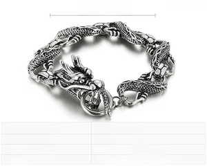 Détails du bracelet tête de dragon en acier inoxydable avec texture d'écailles, long 210mm