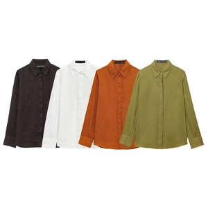 Camicie a maniche lunghe da donna in nero, bianco, arancione e verde oliva tinta unita
