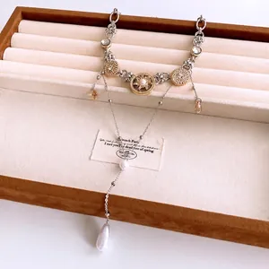 Vintage Lange Y-Förmige Quasten Kette Kupfer Mit Künstlicher Künstliche Perle Sonnenmünze Strass Boho Stil Schmuck Für Damen