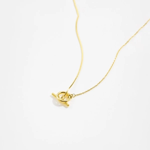 Minimalist S925 sterling silver gold snake chain necklace with T-bar toggle clasp