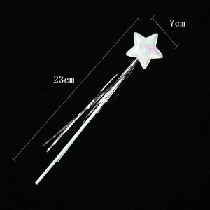 Star-shaped fairy wand with silver tassels, 23cm total length and 7cm star head width